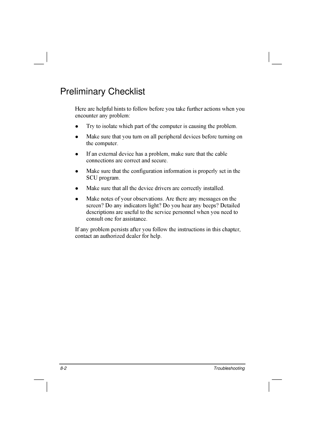 TAG 20 manual Preliminary Checklist 