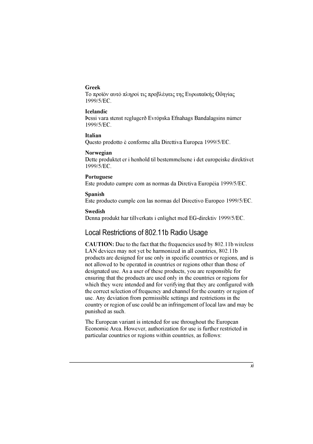 TAG 20 manual Local Restrictions of 802.11b Radio Usage 