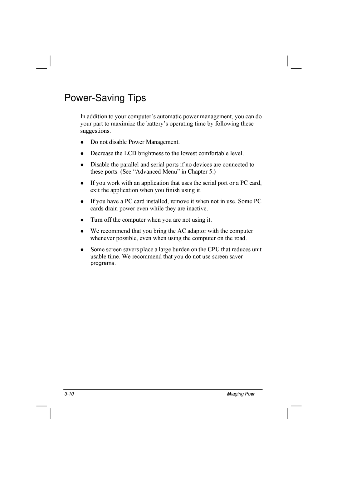 TAG 20 manual Power-Saving Tips 