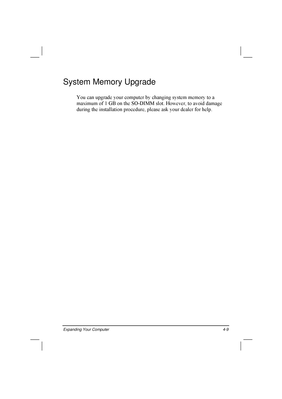 TAG 20 manual System Memory Upgrade 