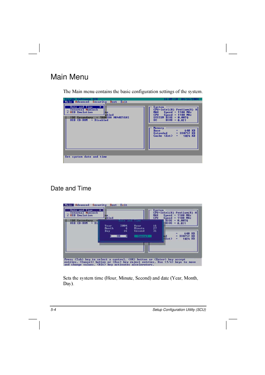 TAG 20 manual Main Menu, Date and Time 