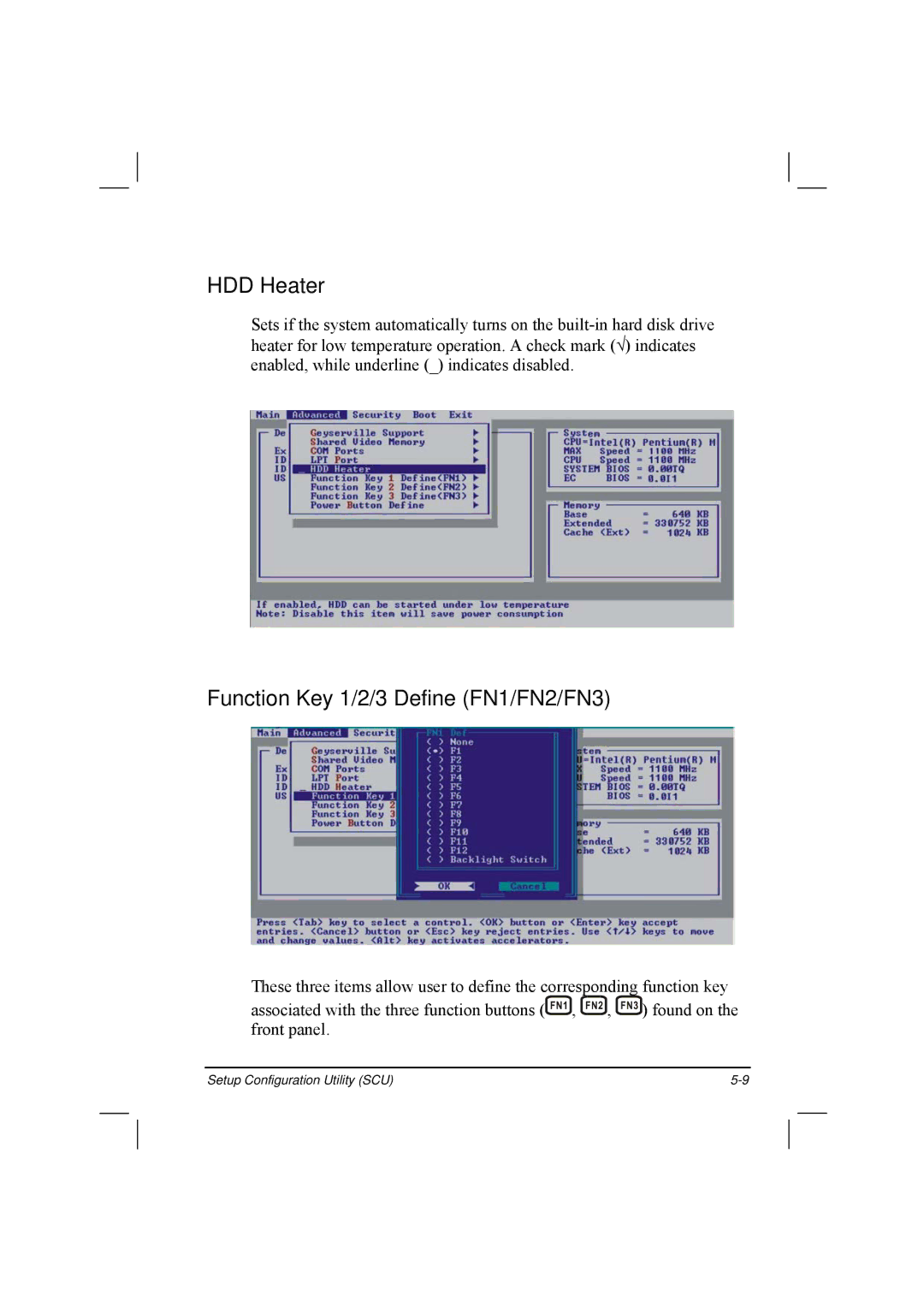 TAG 20 manual HDD Heater, Function Key 1/2/3 Define FN1/FN2/FN3 