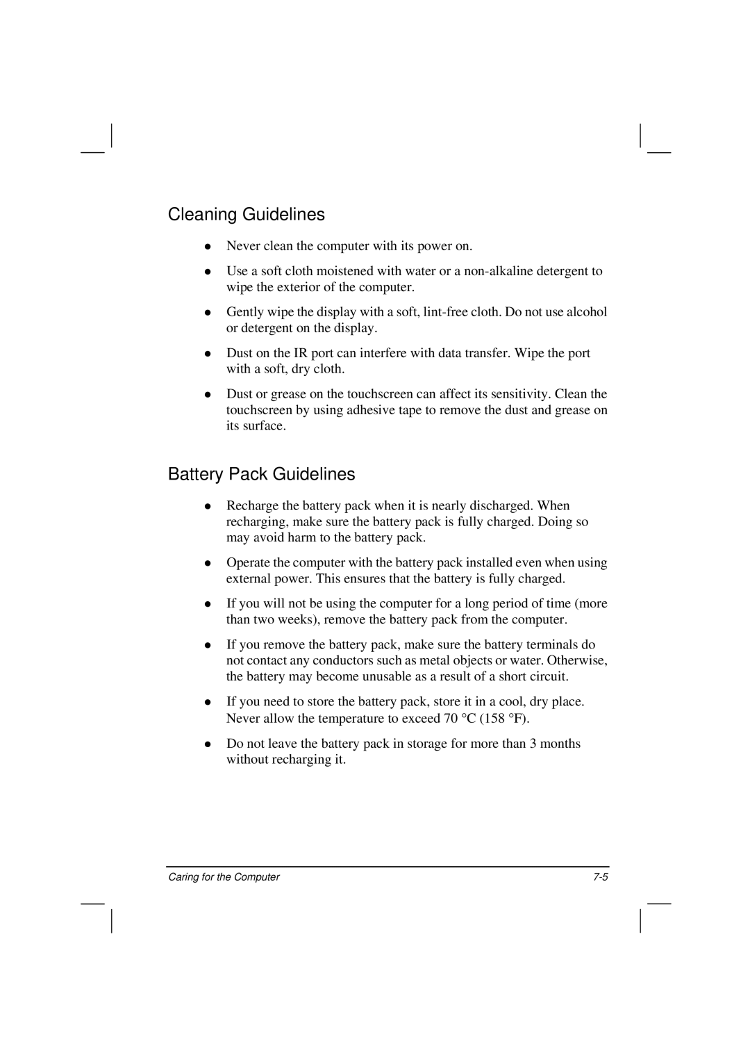 TAG 200 manual Cleaning Guidelines, Battery Pack Guidelines 