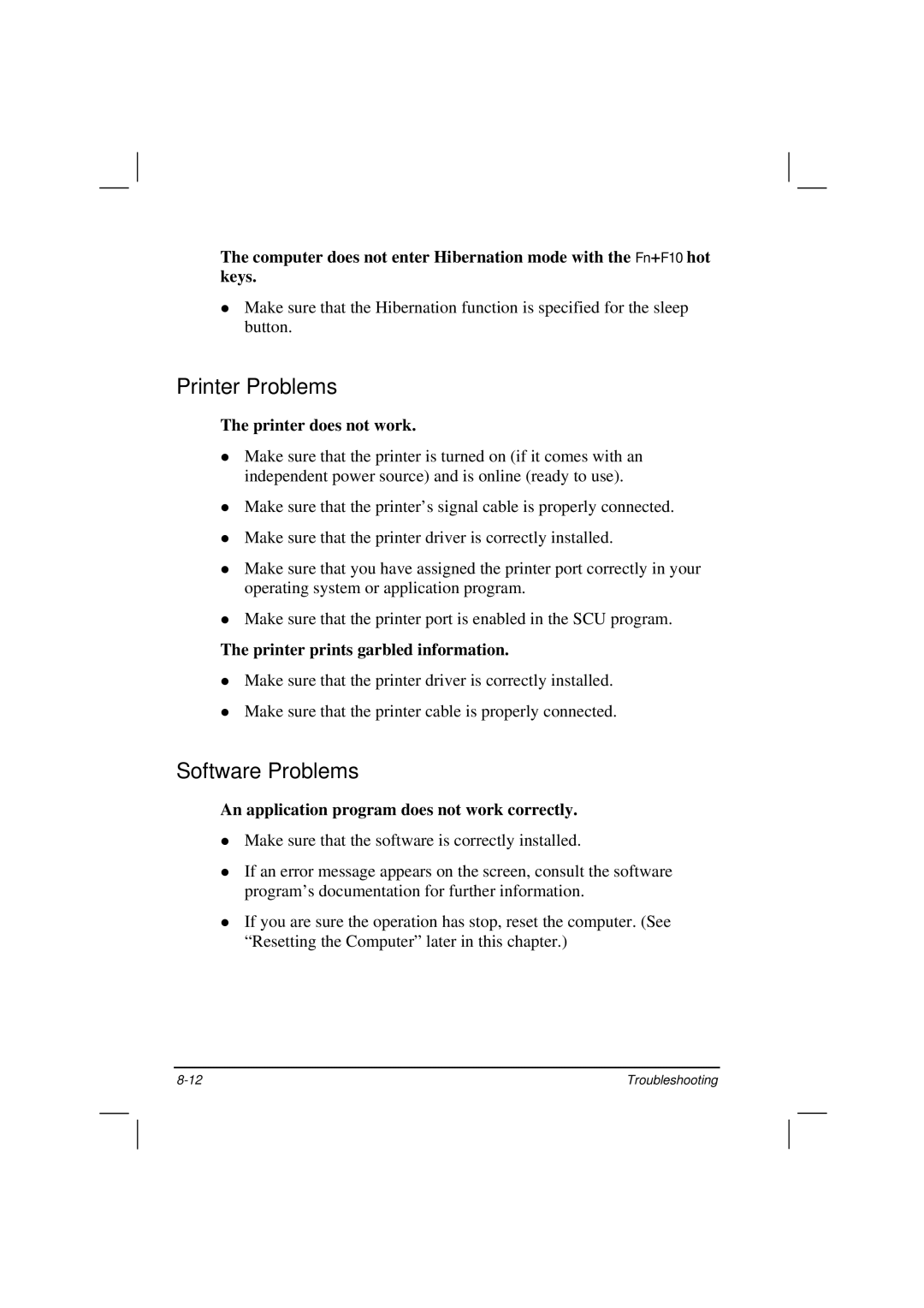 TAG 200 manual Printer Problems, Software Problems, Printer does not work, Printer prints garbled information 