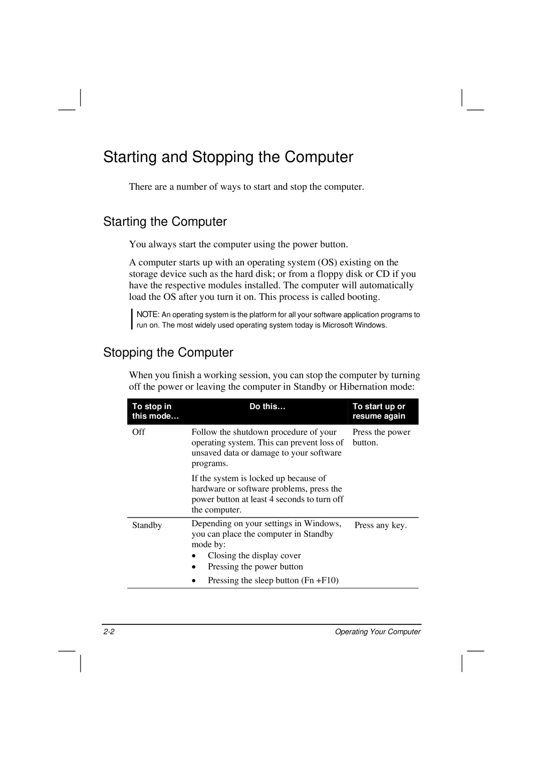 TAG 200 manual Starting and Stopping the Computer, Starting the Computer 