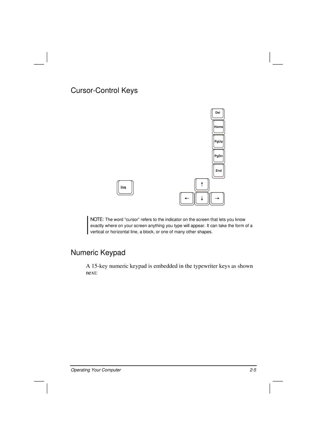 TAG 200 manual Cursor-Control Keys Numeric Keypad 