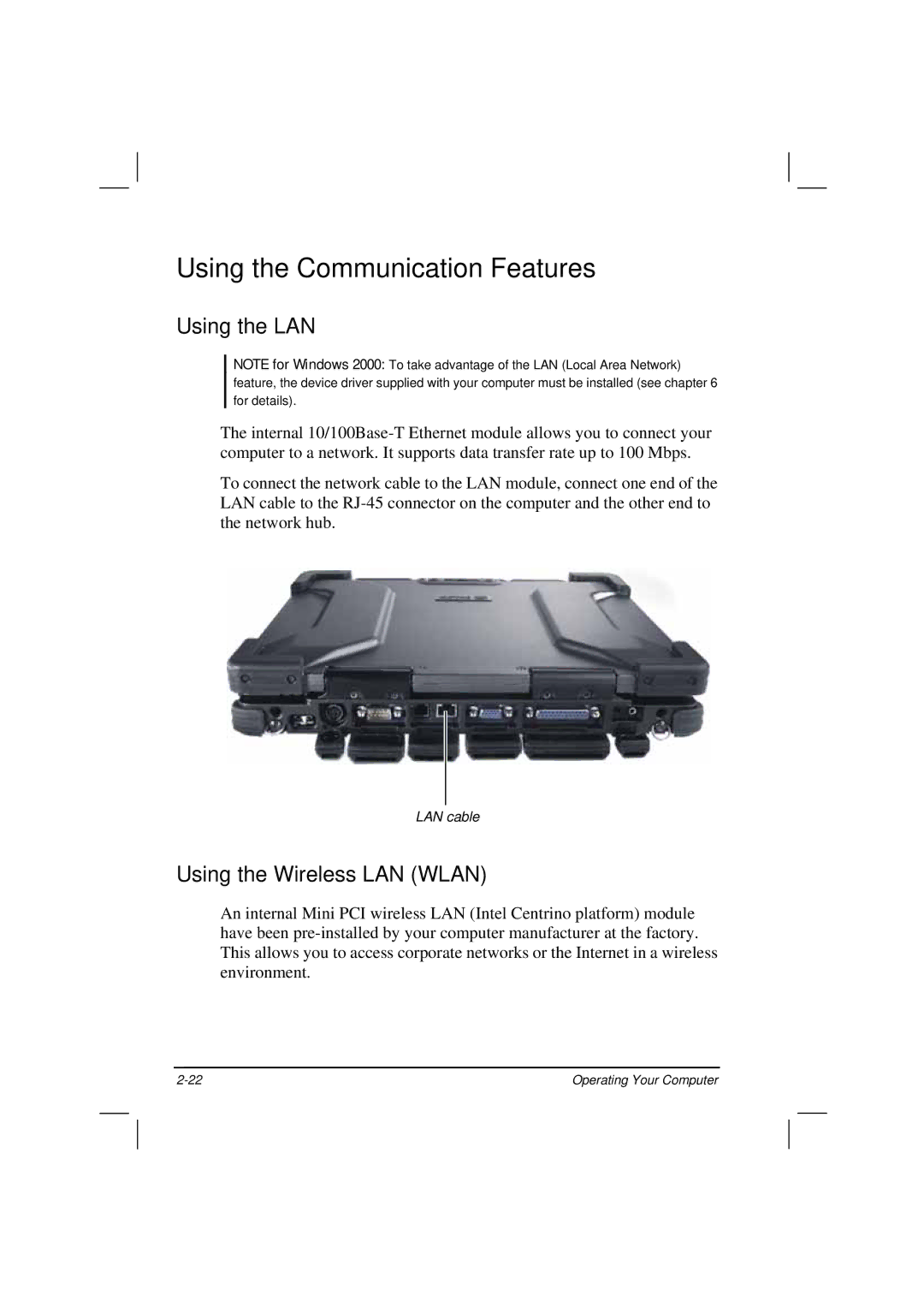 TAG 200 manual Using the Communication Features, Using the LAN, Using the Wireless LAN Wlan 