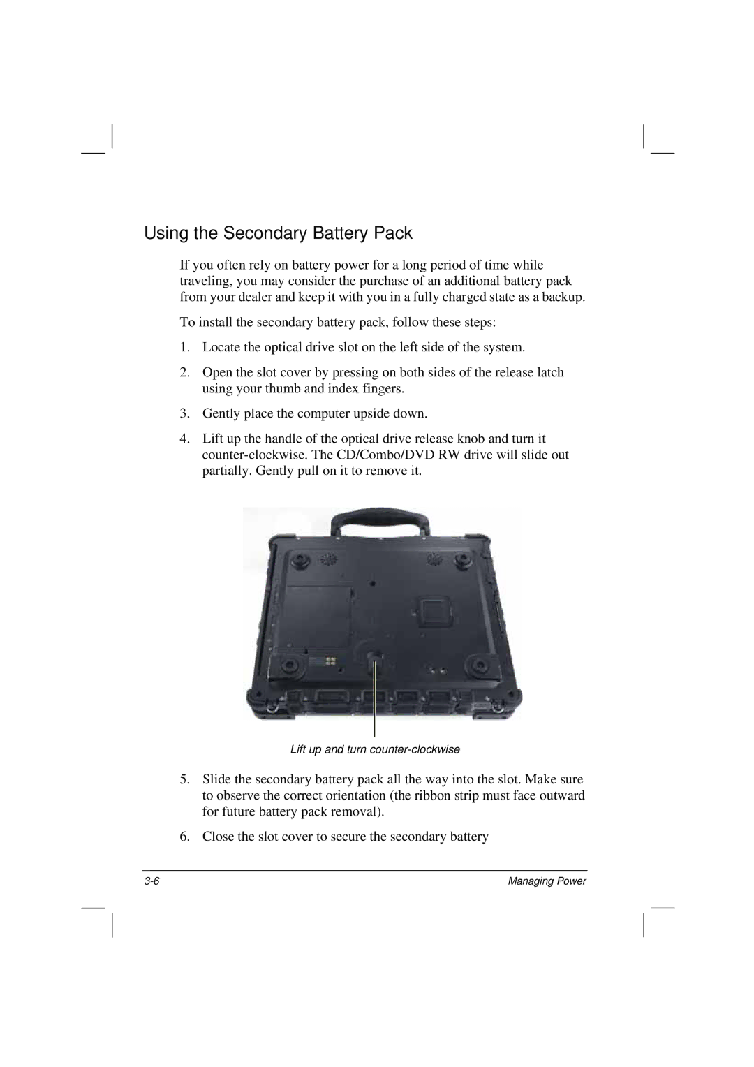 TAG 200 manual Using the Secondary Battery Pack 