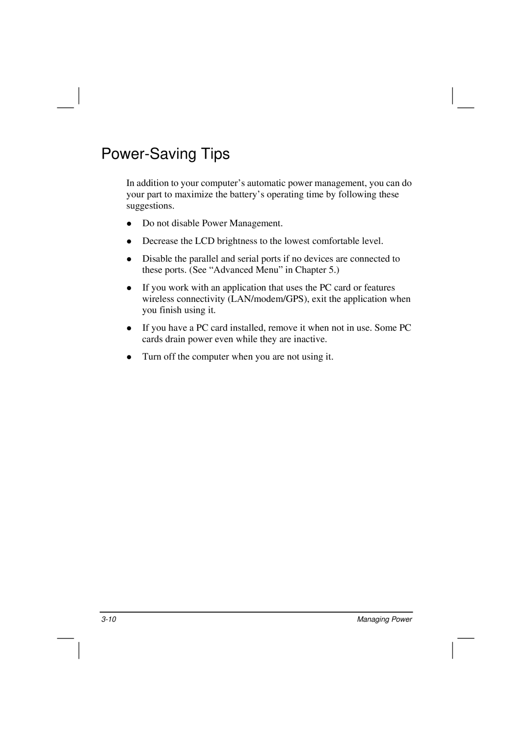 TAG 200 manual Power-Saving Tips 