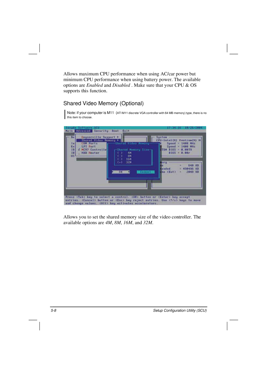 TAG 200 manual Shared Video Memory Optional 