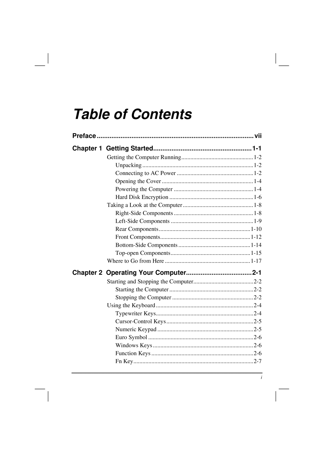 TAG MIL-BOOK 200 Series manual Table of Contents 