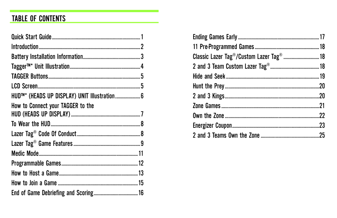 TAG Player System manual Table of Contents 