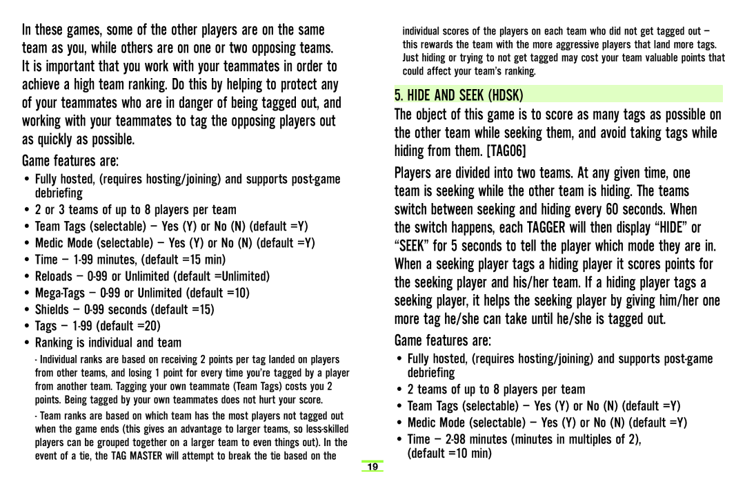 TAG Player System manual Hide and Seek Hdsk 