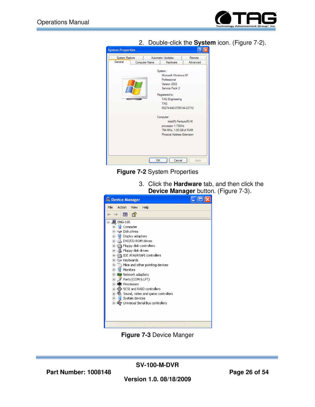 TAG SV-100-M-DVR manual 3Device Manger 