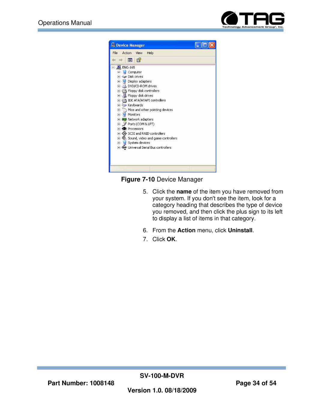 TAG SV-100-M-DVR manual 10Device Manager 