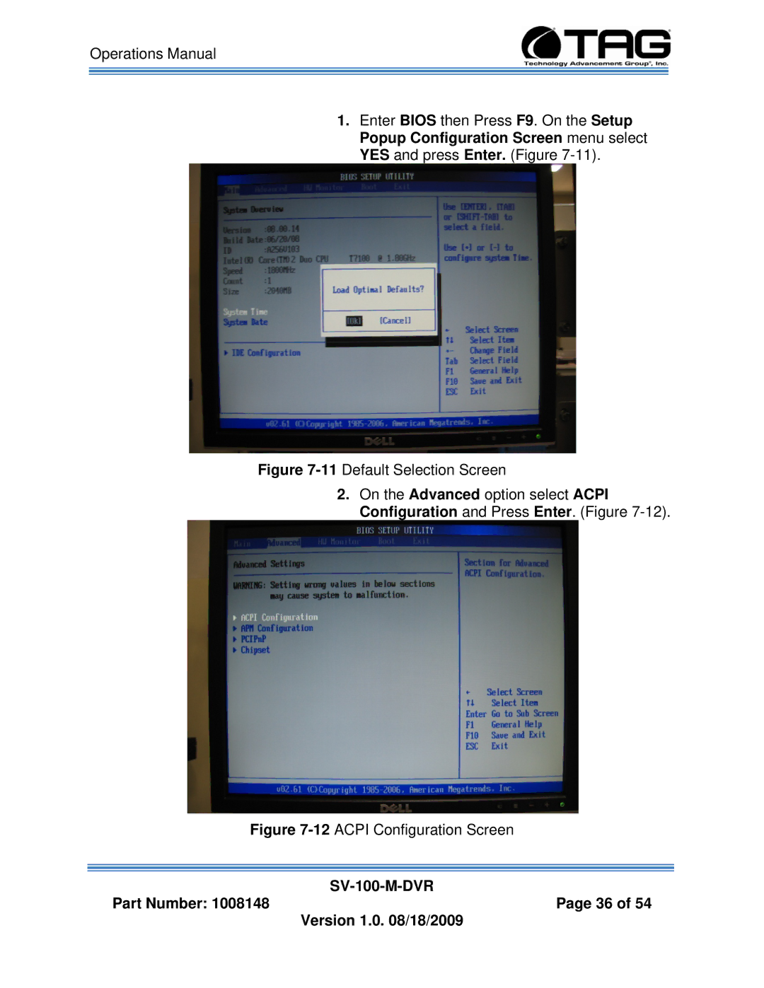 TAG SV-100-M-DVR manual 12ACPI Configuration Screen 