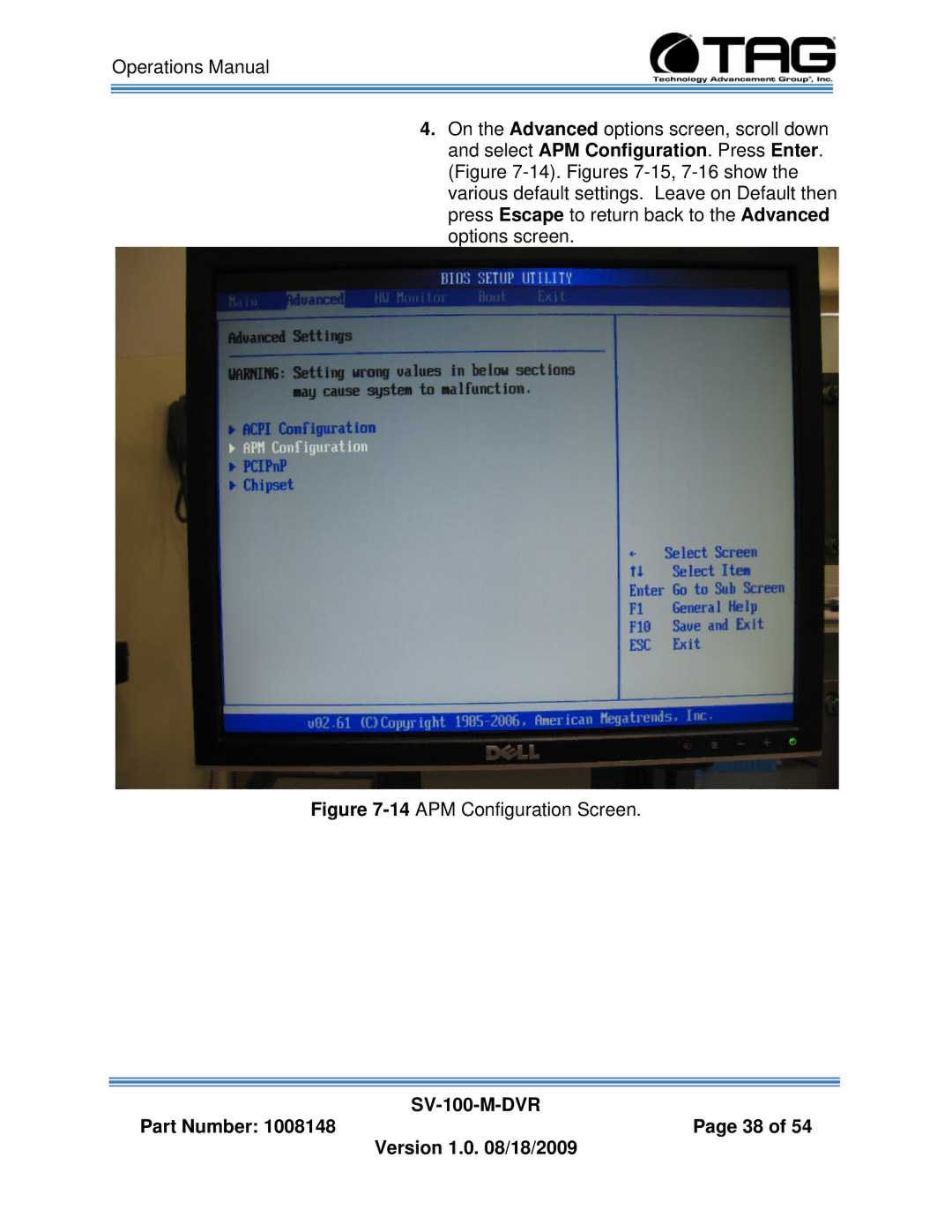 TAG SV-100-M-DVR manual 14APM Configuration Screen 