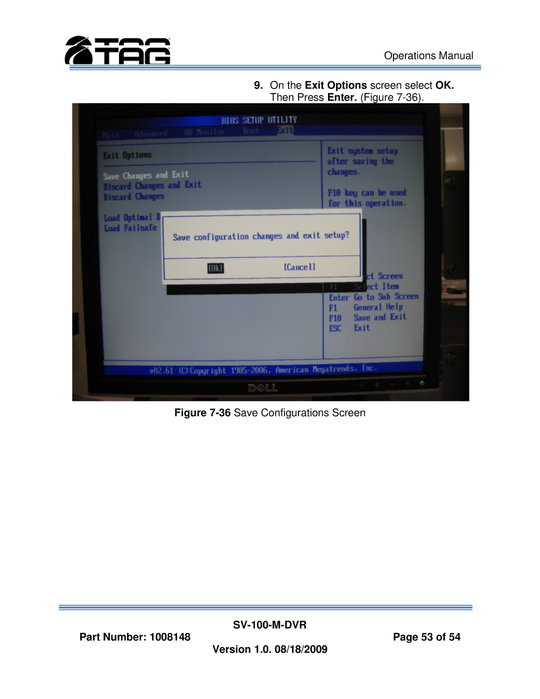 TAG SV-100-M-DVR manual 36Save Configurations Screen 