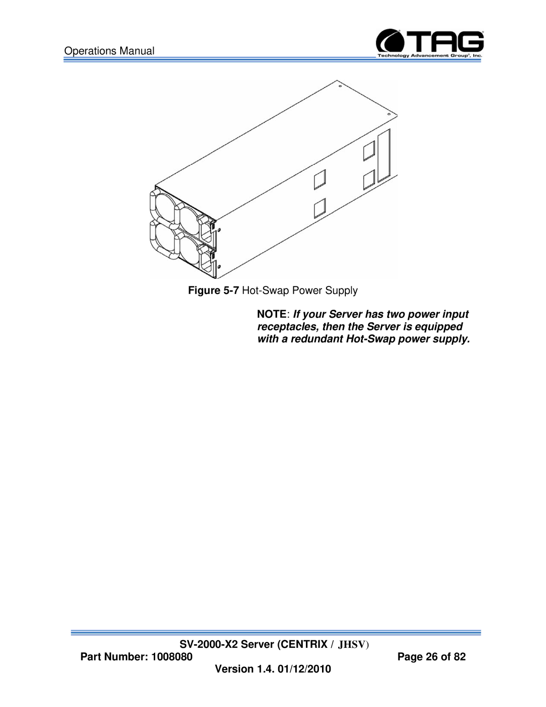 TAG SV-2000-X2 manual 7Hot-Swap Power Supply 