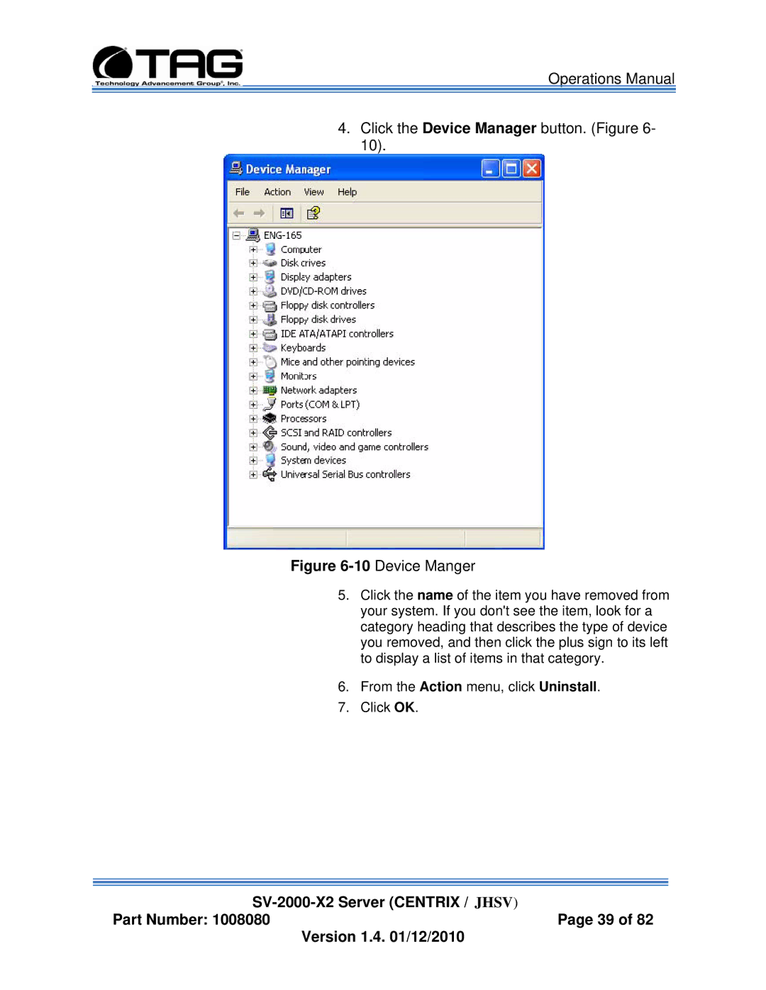 TAG SV-2000-X2 manual 10Device Manger 