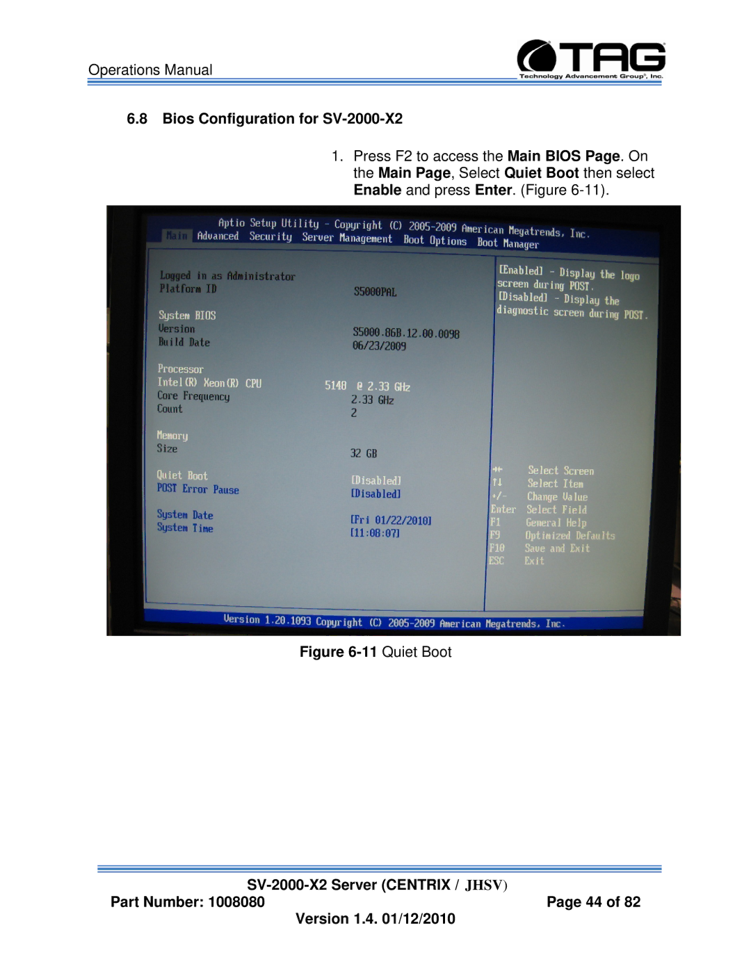 TAG manual Bios Configuration for SV-2000-X2 