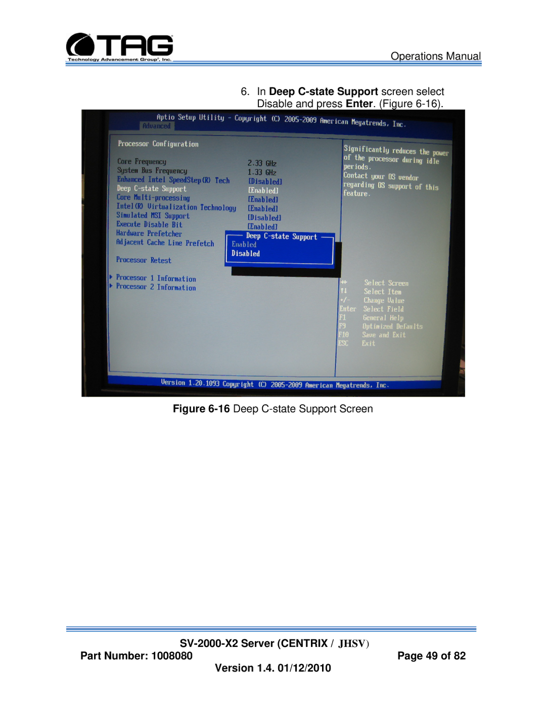 TAG SV-2000-X2 manual 16Deep C-state Support Screen 