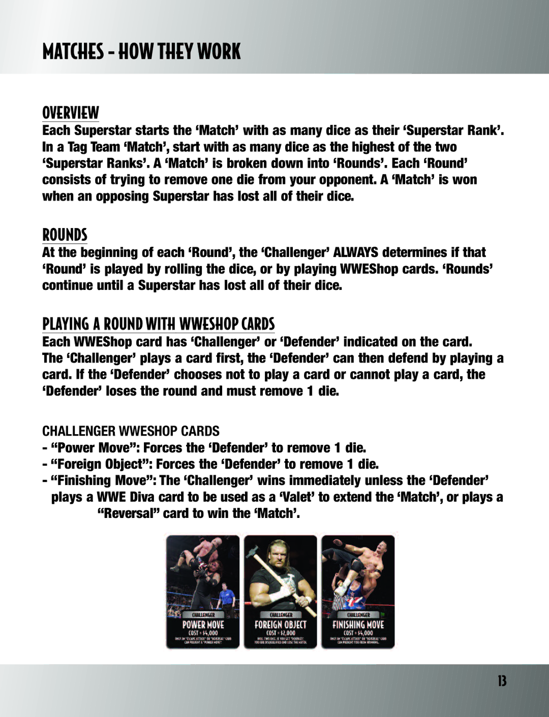 TAG Wrestling DVD Board Game manual Matches HOW They Work, Overview, Rounds, Playing a Round with Wweshop Cards 