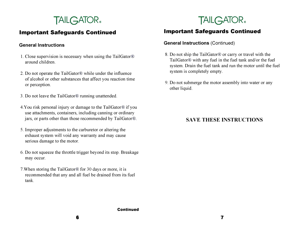 Tailgator The Original Portable Gas Powered Blender manual General Instructions 