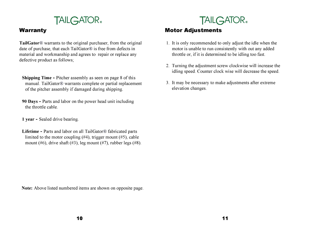 Tailgator The Original Portable Gas Powered Blender manual Motor Adjustments 