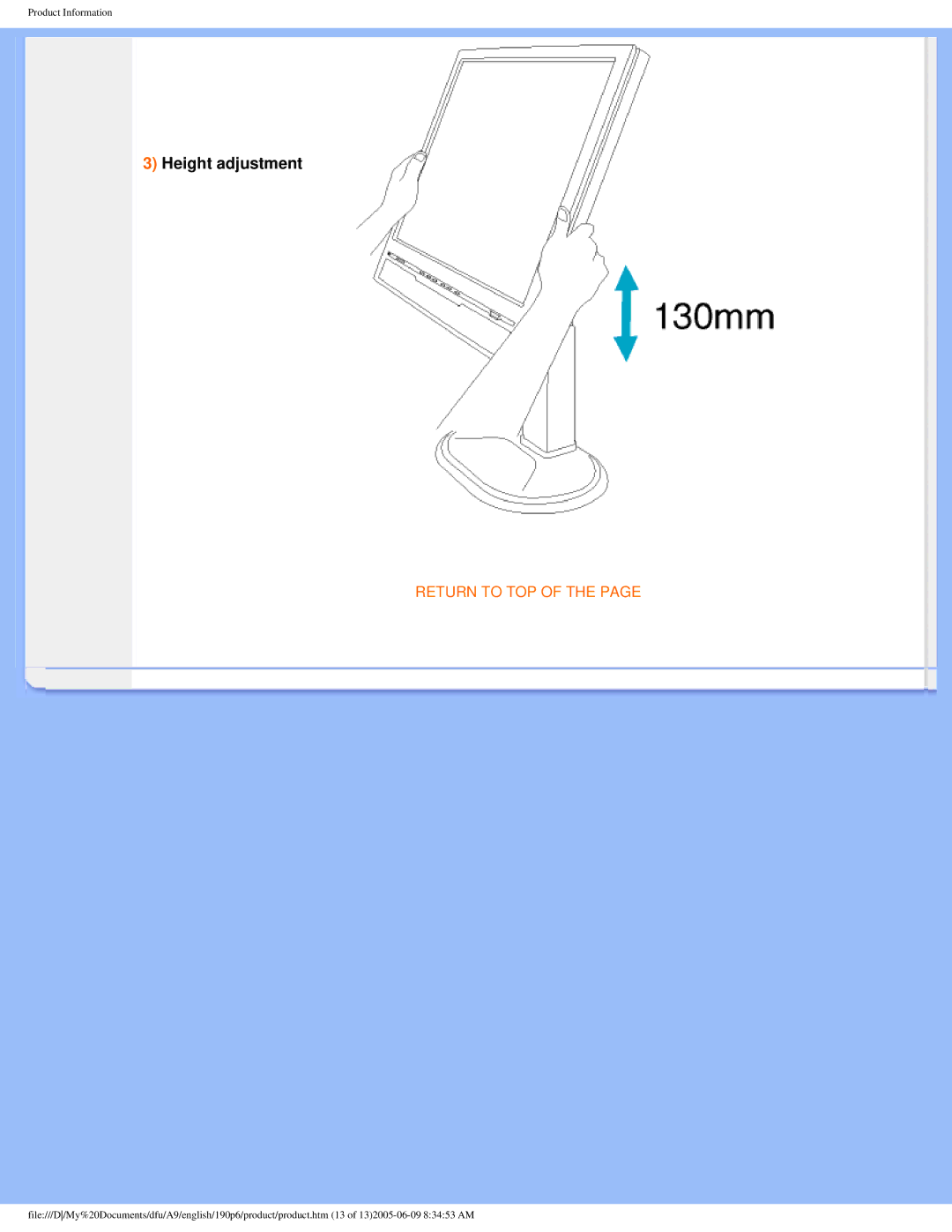 Taiwan Electrical & Electronic Manufacturers 190p6 user manual Height adjustment 