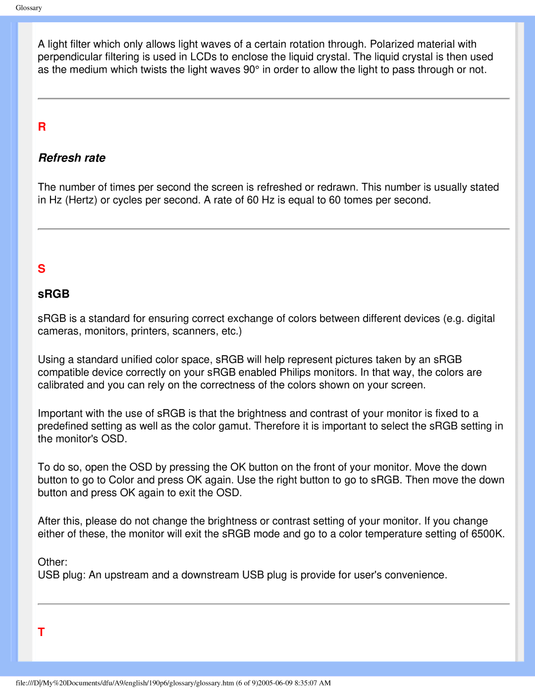 Taiwan Electrical & Electronic Manufacturers 190p6 user manual Refresh rate 