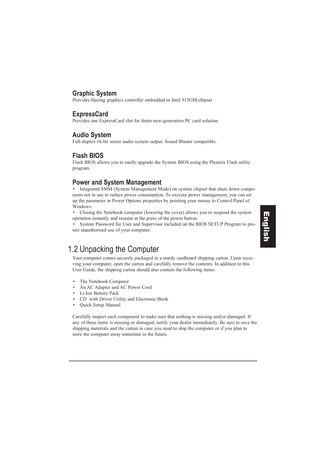 Taiwan Electrical & Electronic Manufacturers N930R manual Unpacking the Computer, Flash Bios 