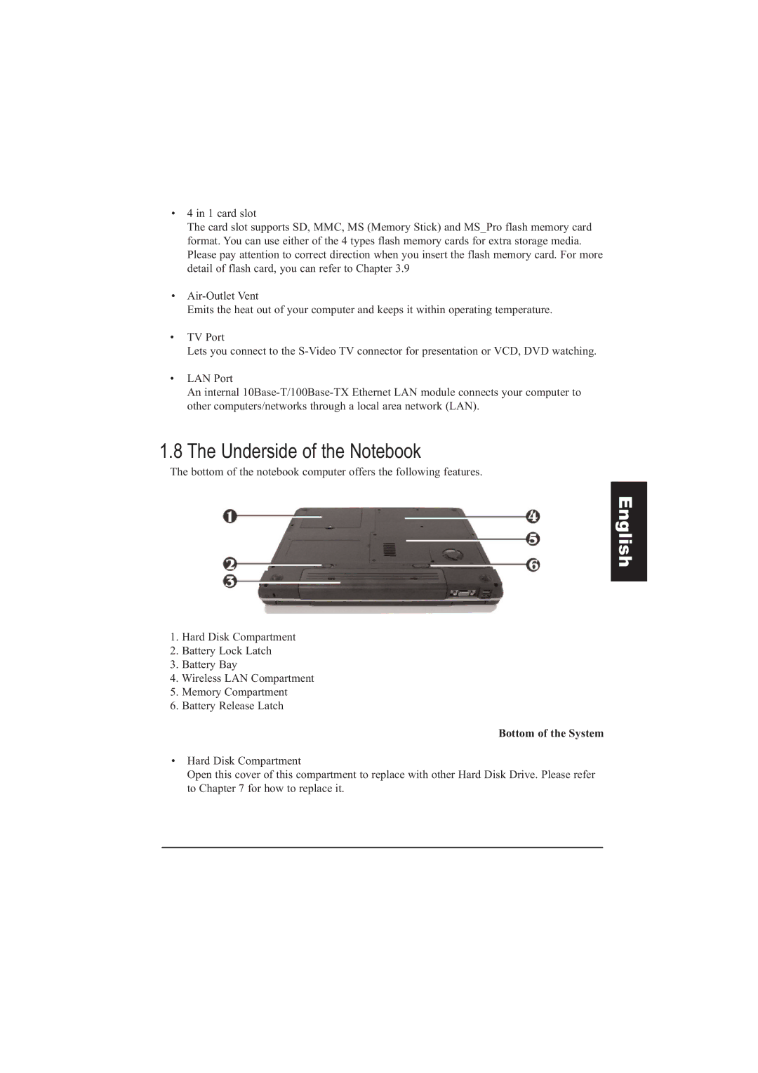 Taiwan Electrical & Electronic Manufacturers N930R manual Underside of the Notebook, Bottom of the System 