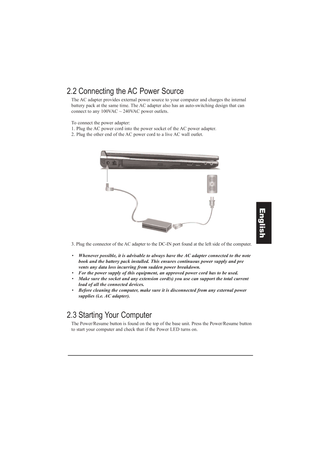 Taiwan Electrical & Electronic Manufacturers N930R manual Connecting the AC Power Source, Starting Your Computer 