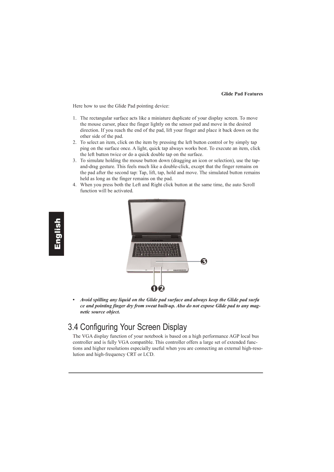 Taiwan Electrical & Electronic Manufacturers N930R manual Configuring Your Screen Display, Glide Pad Features 