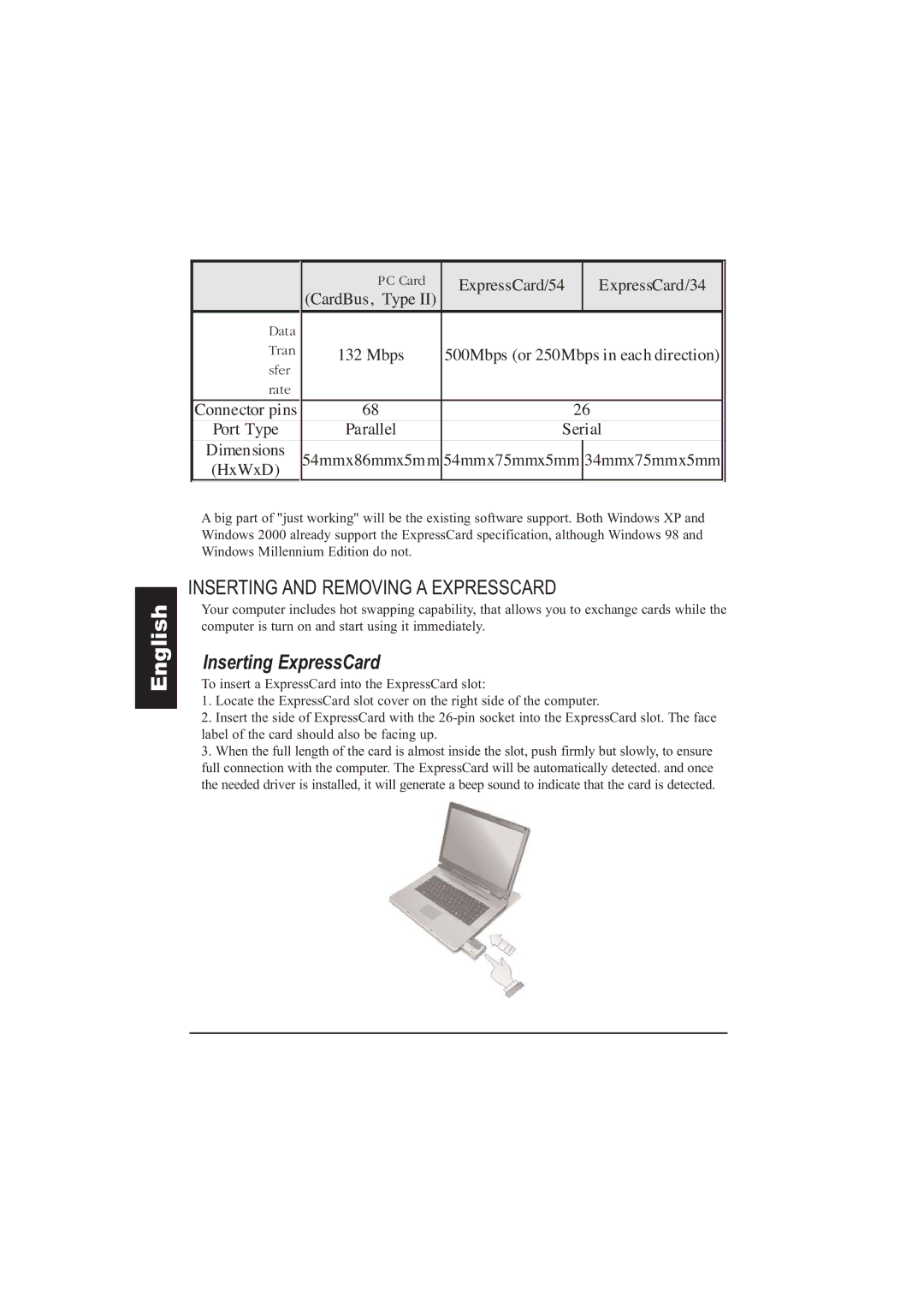 Taiwan Electrical & Electronic Manufacturers N930R manual Inserting and Removing a Expresscard, Inserting ExpressCard 