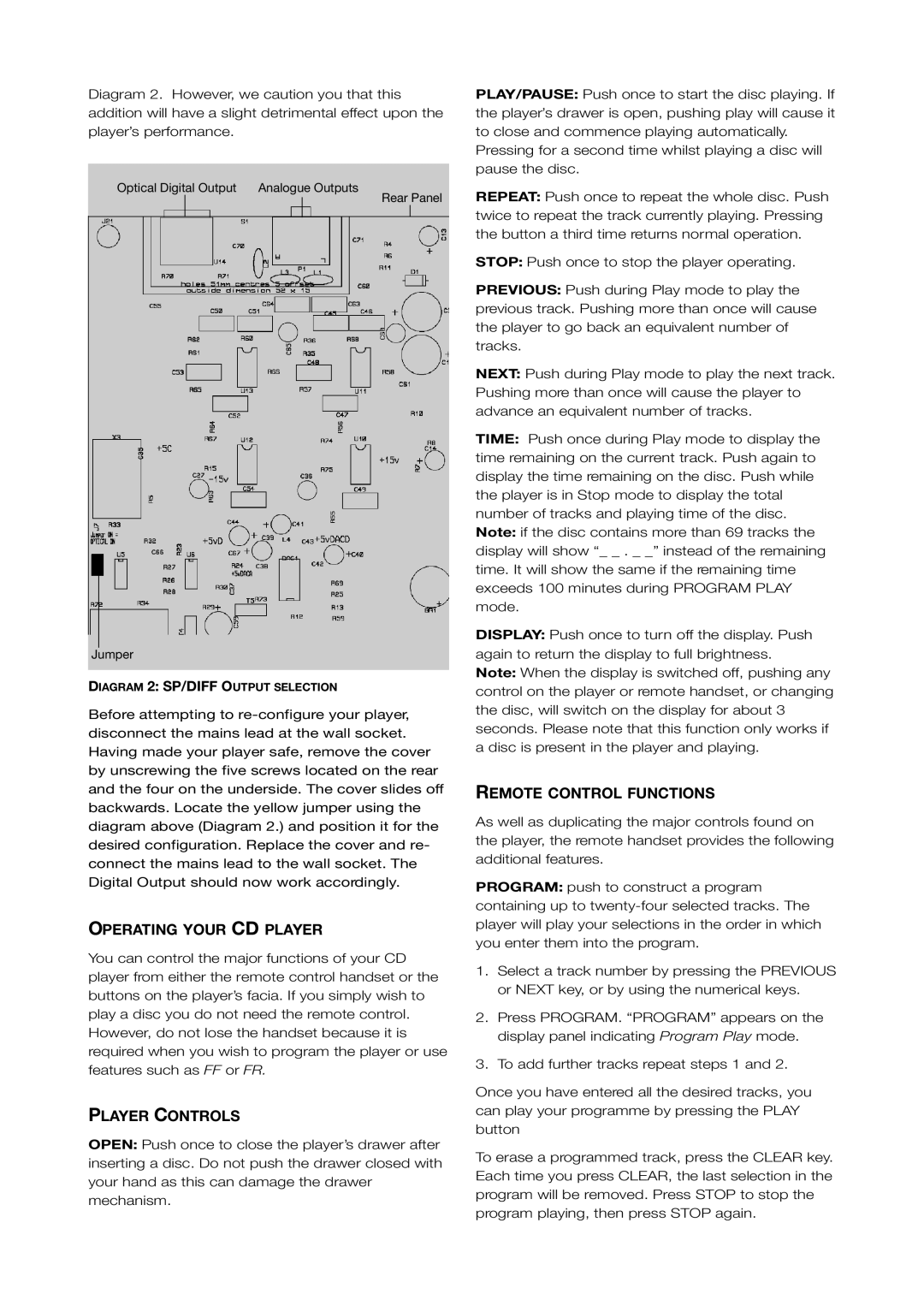 Talk electronic 2.2, Thunder 1.2 user manual Operating Your CD Player, Player Controls, Remote Control Functions 