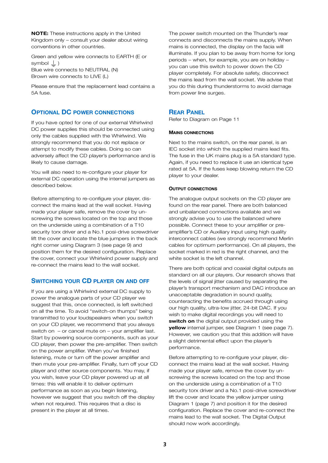 Talk electronic Thunder 2.2 user manual Optional DC Power Connections, Switching Your CD Player on and OFF, Rear Panel 