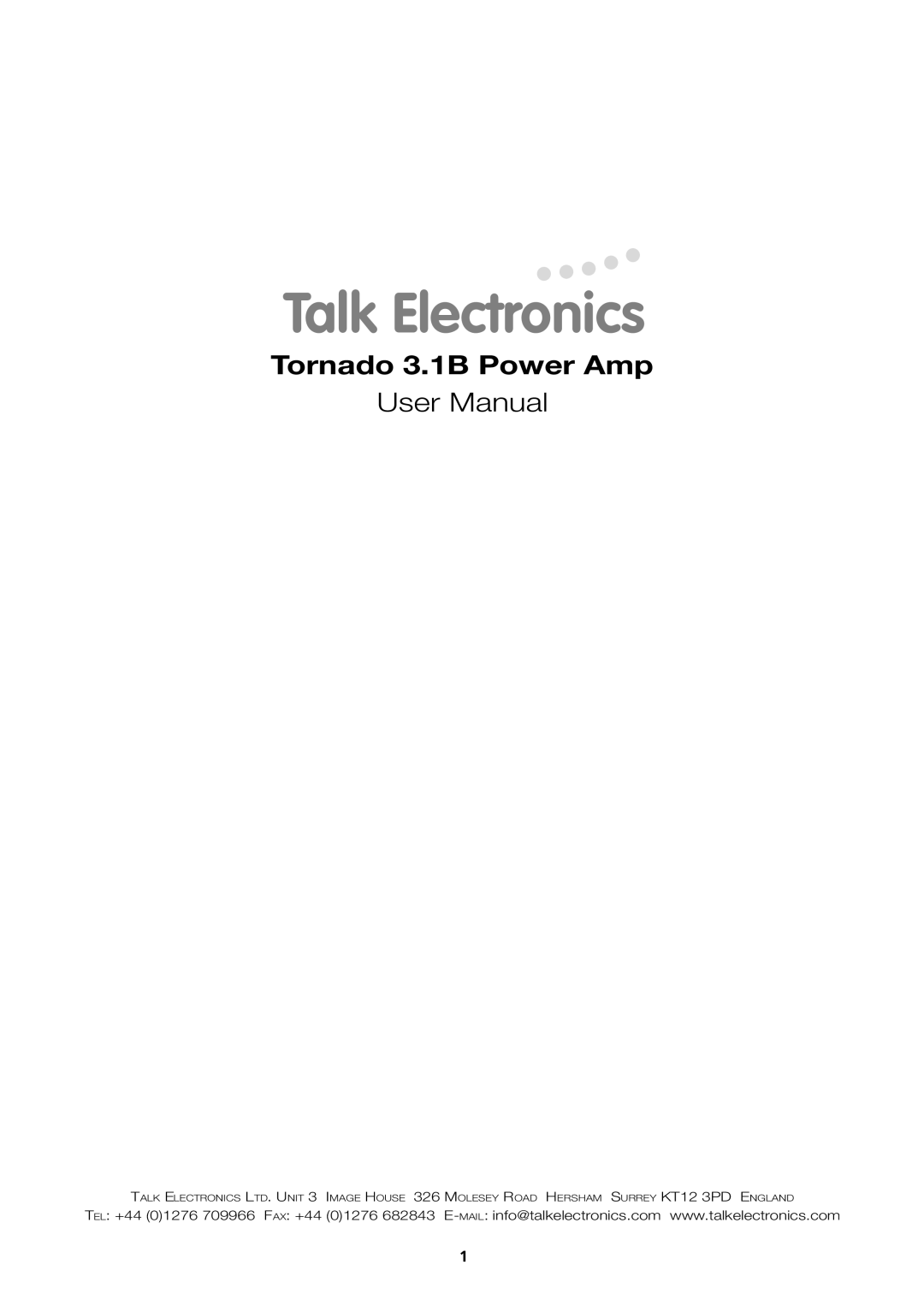 Talk electronic Tornado 3.1B Power Amplifier user manual Talk Electronics 