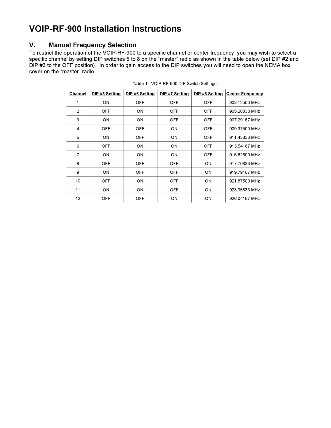 Talk electronic VOIP-RF-900 installation instructions Manual Frequency Selection, Channel 