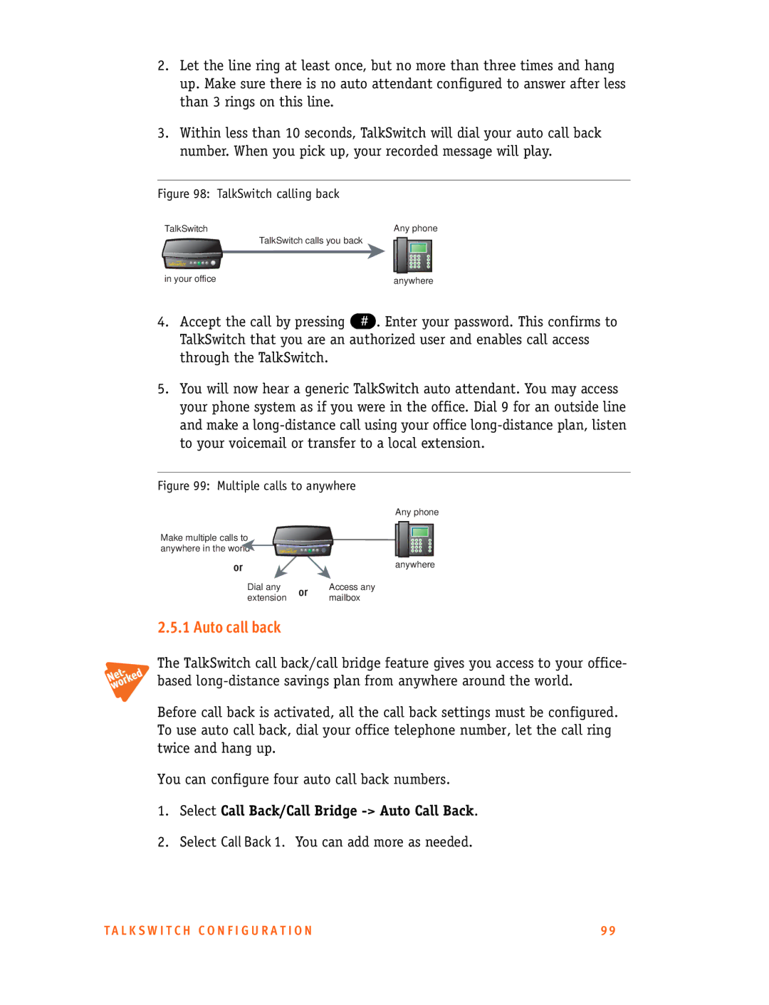 Talkswitch 48-CA/CVA, 24-CA manual Auto call back, Select Call Back/Call Bridge Auto Call Back 