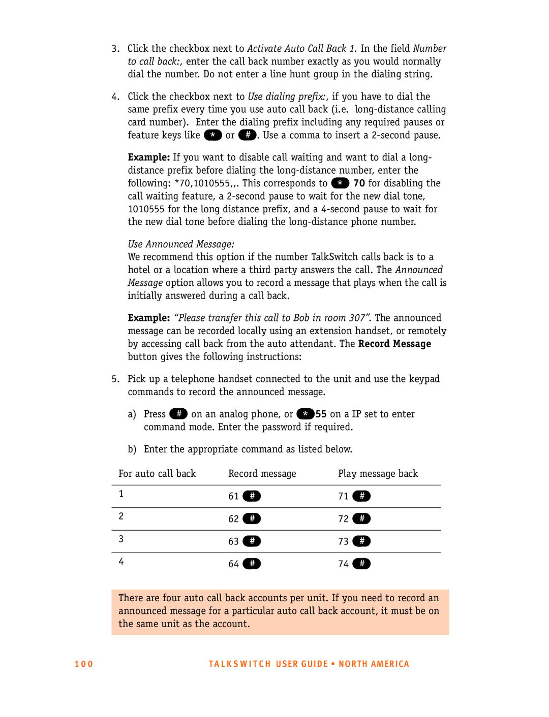 Talkswitch 24-CA, 48-CA/CVA manual Use Announced Message 