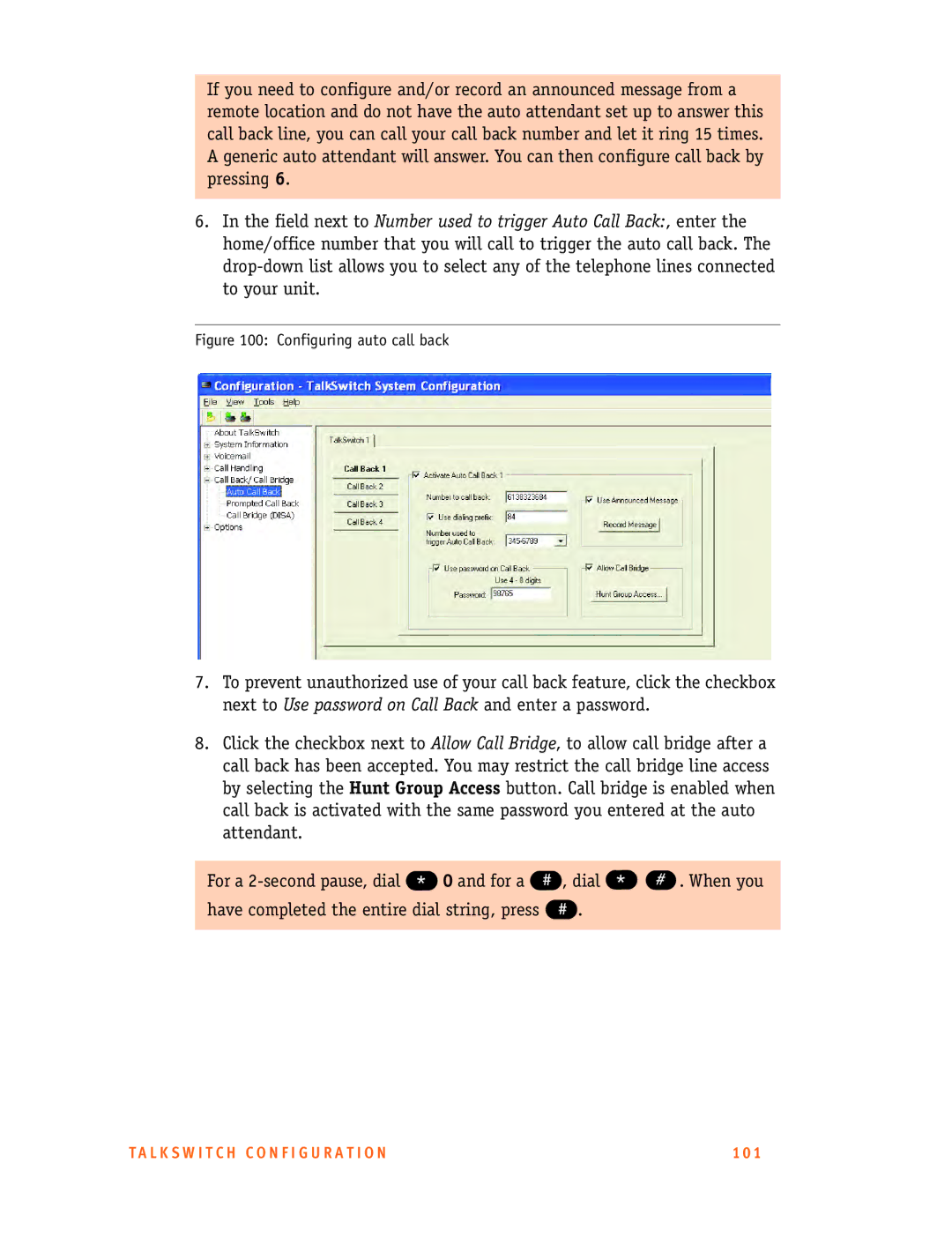 Talkswitch 48-CA/CVA, 24-CA manual Configuring auto call back 