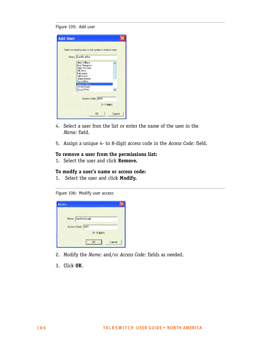 Talkswitch 24-CA, 48-CA/CVA manual Select the user and click Modify 