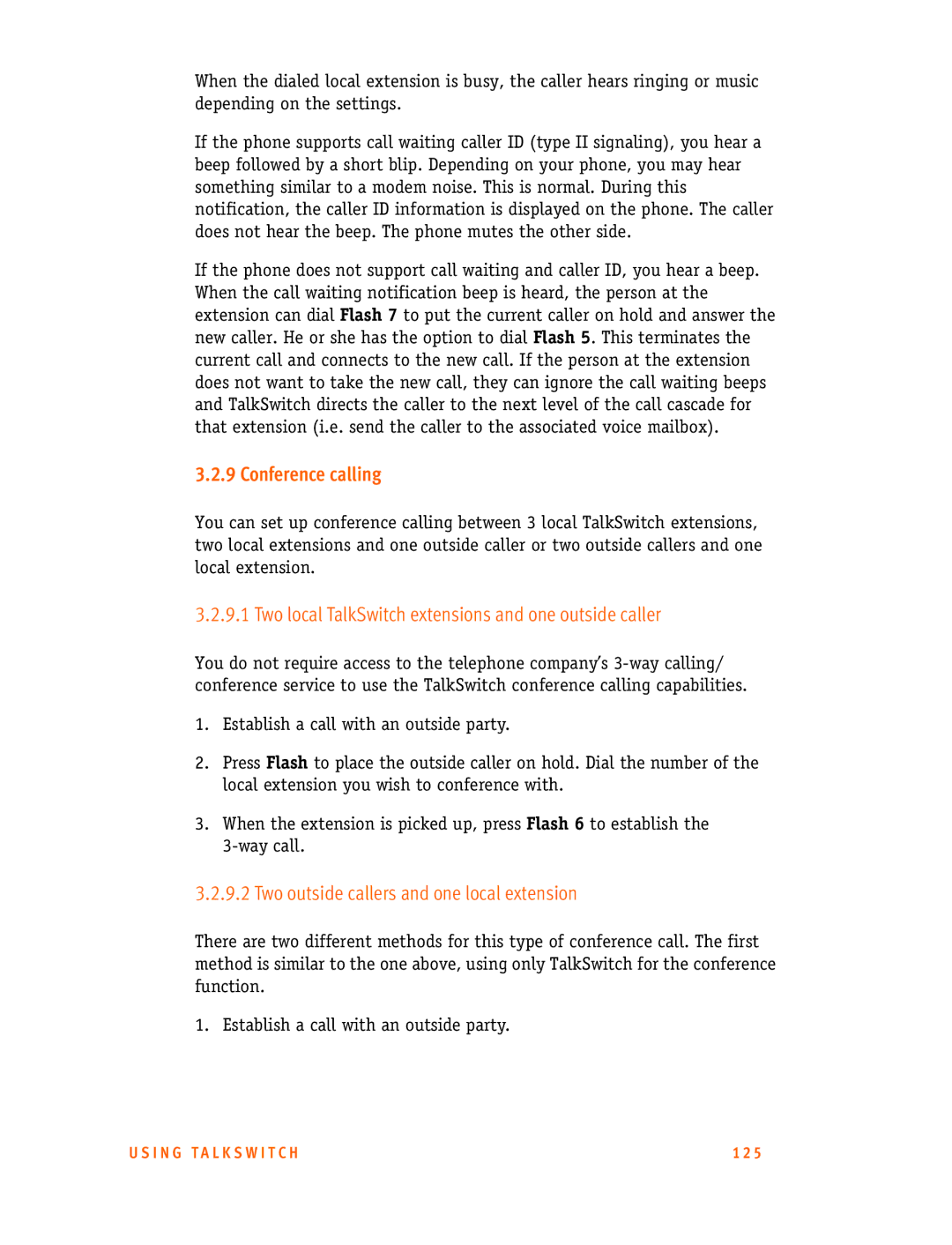 Talkswitch 48-CA/CVA, 24-CA manual Conference calling, Two local TalkSwitch extensions and one outside caller 