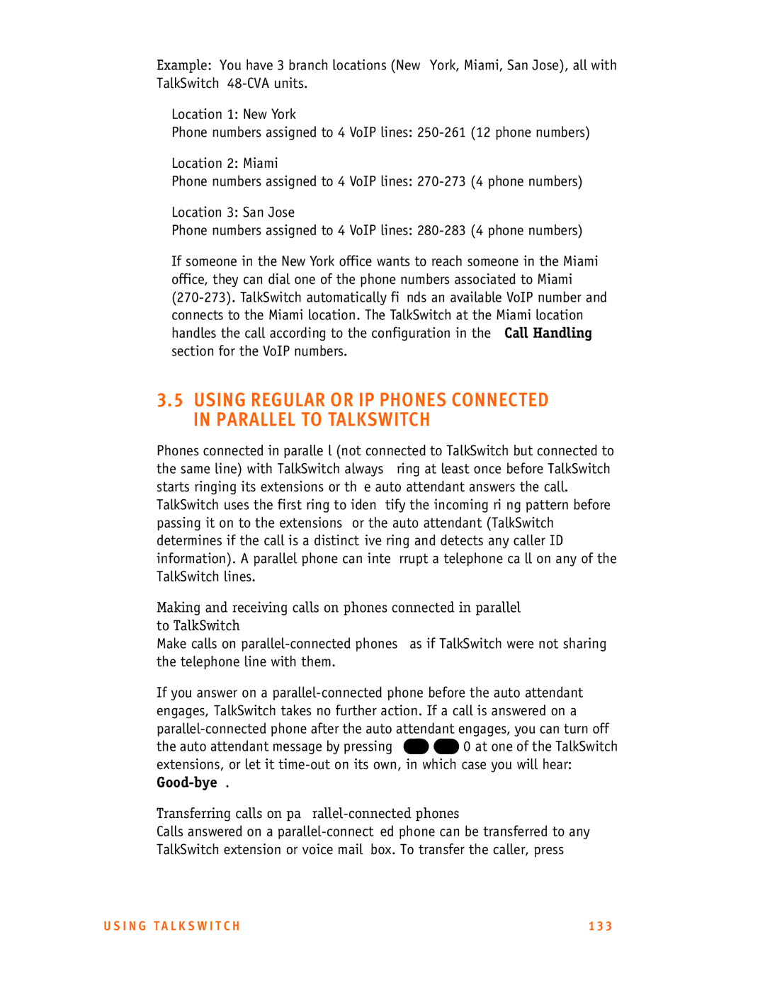 Talkswitch 48-CA/CVA, 24-CA manual Transferring calls on parallel-connected phones 