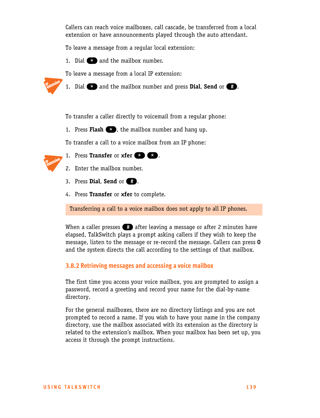 Talkswitch 48-CA/CVA, 24-CA manual Retrieving messages and accessing a voice mailbox, Press Transfer or xfer 