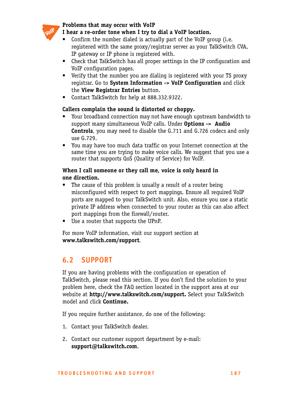 Talkswitch 48-CA/CVA, 24-CA manual Support, Callers complain the sound is distorted or choppy 