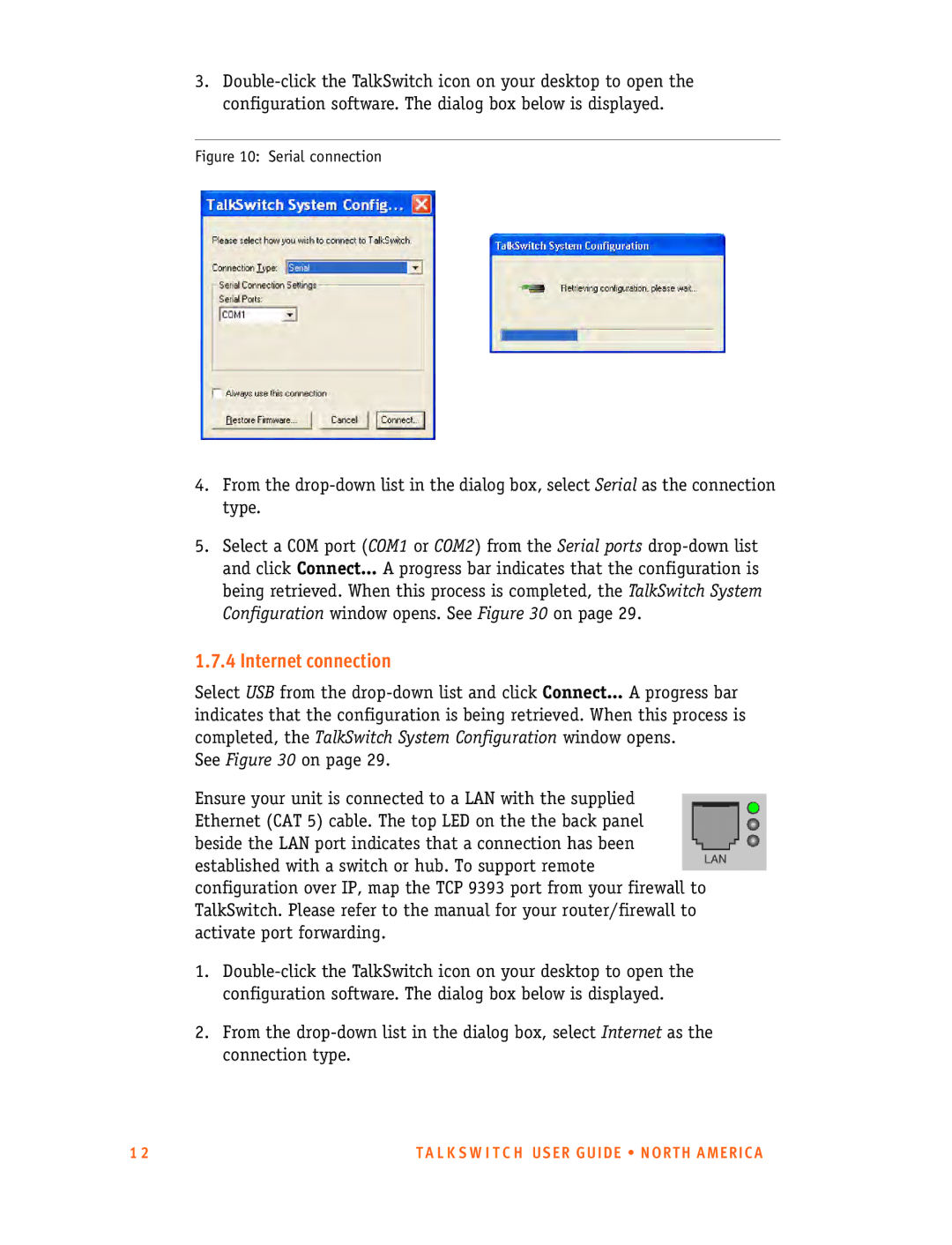 Talkswitch 24-CA, 48-CA/CVA manual Internet connection, Serial connection 