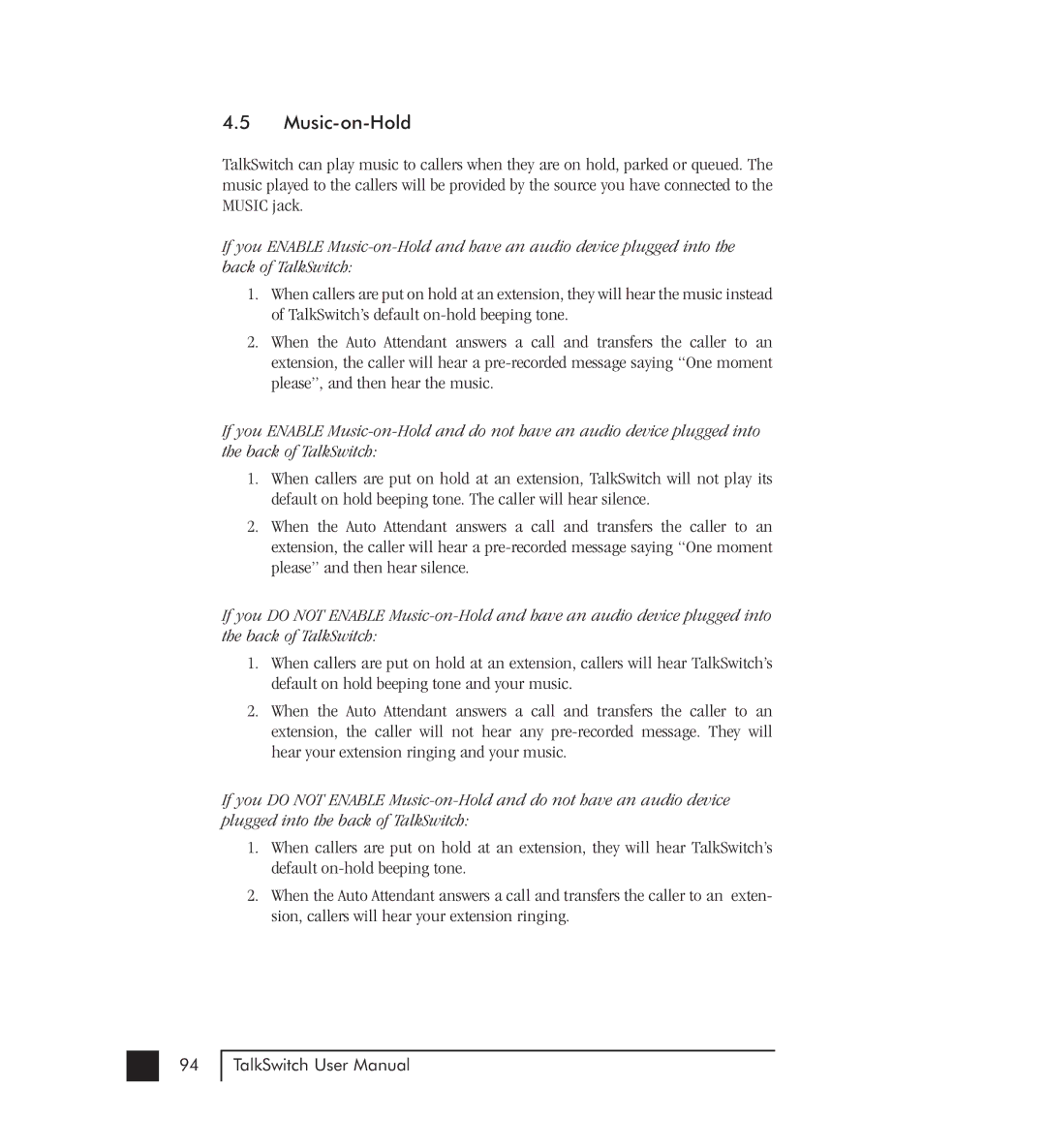 Talkswitch 48-CVA manual Music-on-Hold 